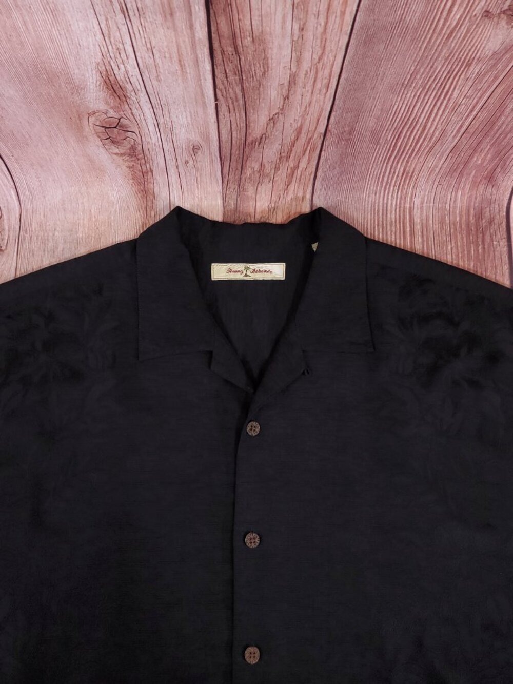 Tommy Bahama Mens 2XB Big Silk Hawaiian Shirt Floral Leaf Jacquard Camp Black